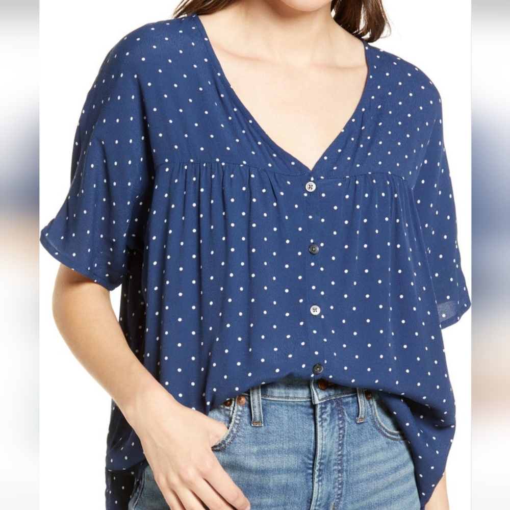 Madewell Polka Dot Rhyme Top - Medium - Navy Blue and White